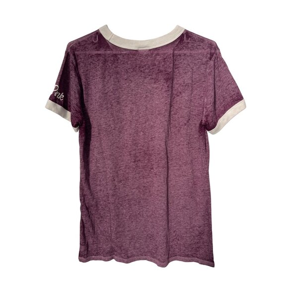 PINK Victorias Secret Crewneck Short Sleeve Ringer T Shirt Womens M Burnout Tee - Picture 2 of 9